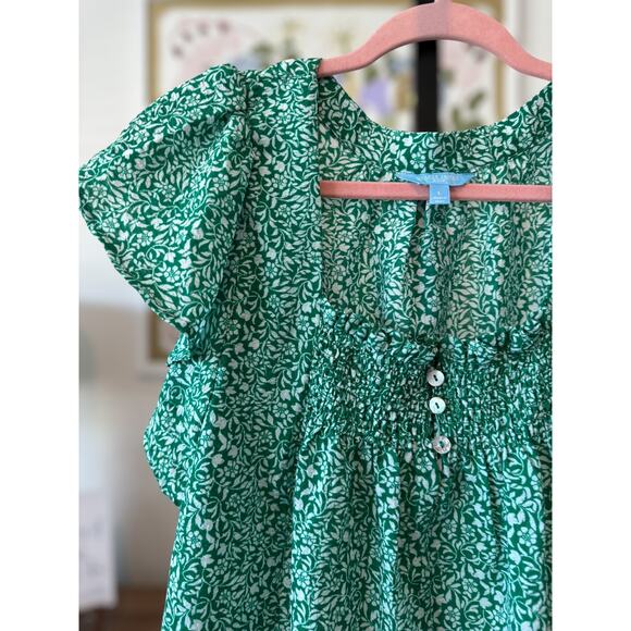 Draper James RSVP Flutter Sleeve Floral Print Smocked Top Green Womens Sze Large - Picture 7 of 9